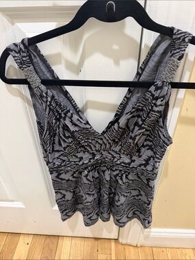 Express Gray and Black Patterned V-Neck Tank